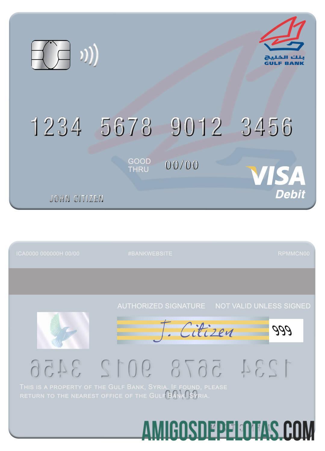 Cartão de débito Visa do Síria Gulf Bank amostra